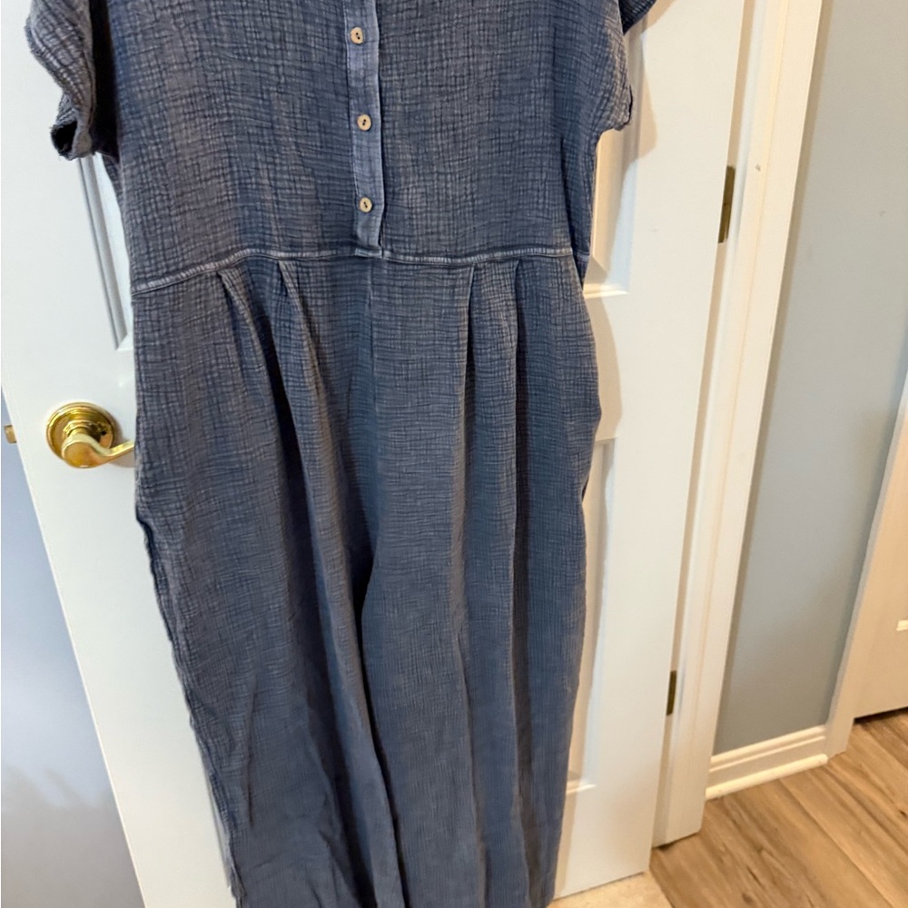 Mittoshop Blue Denim Jumpsuit with Relaxed Fit